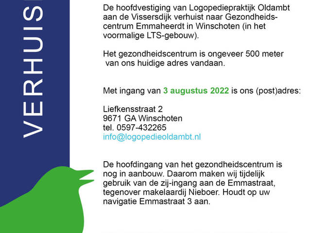 Adreswijziging locatie Winschoten 